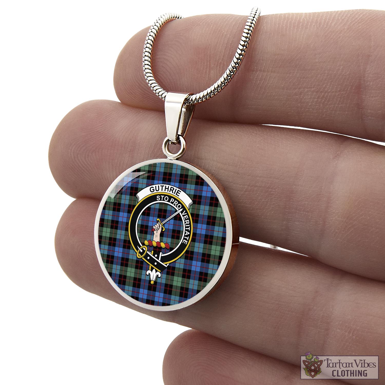 Tartan Vibes Clothing Guthrie Ancient Tartan Circle Necklace with Family Crest