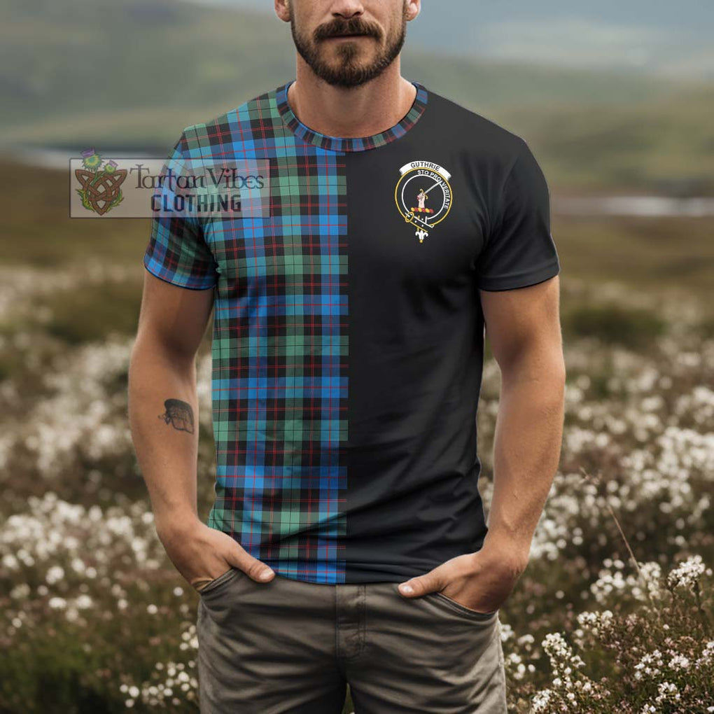 Guthrie Ancient Tartan T-Shirt with Family Crest and Half Of Me Style - Tartanvibesclothing Shop