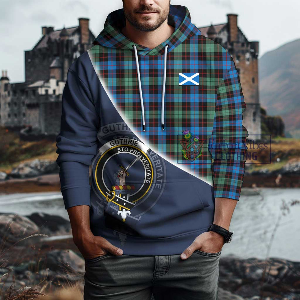 Guthrie Ancient Tartan Hoodie with Personalised National Flag and Family Crest Half Style - Tartanvibesclothing Shop