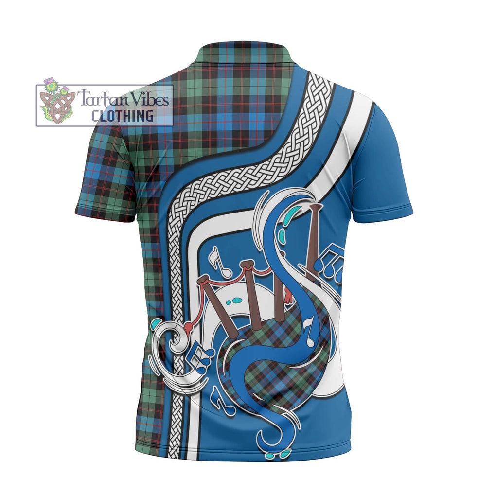 Guthrie Ancient Tartan Zipper Polo Shirt with Epic Bagpipe Style - Tartanvibesclothing Shop