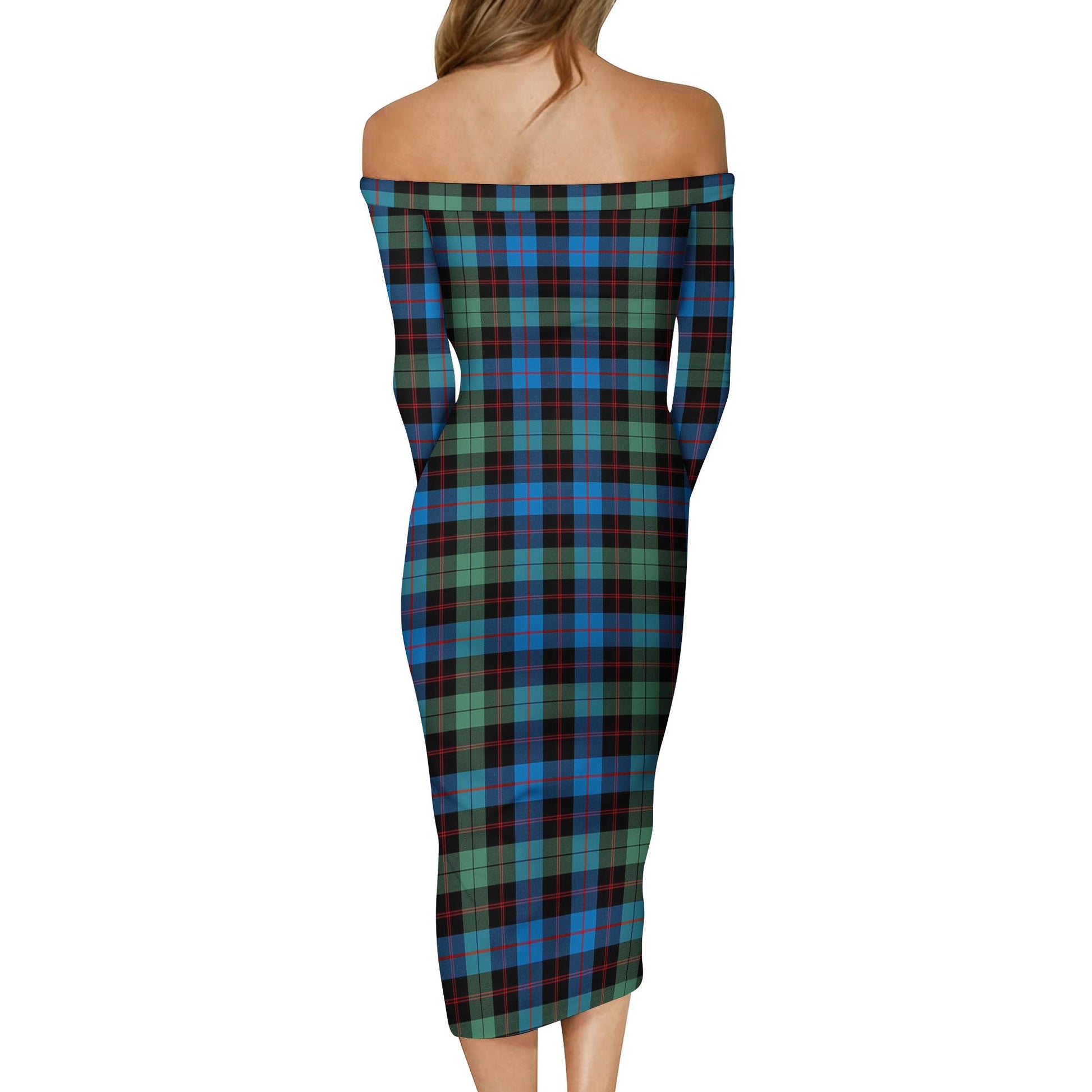 Guthrie Ancient Tartan Off Shoulder Lady Dress - Tartanvibesclothing