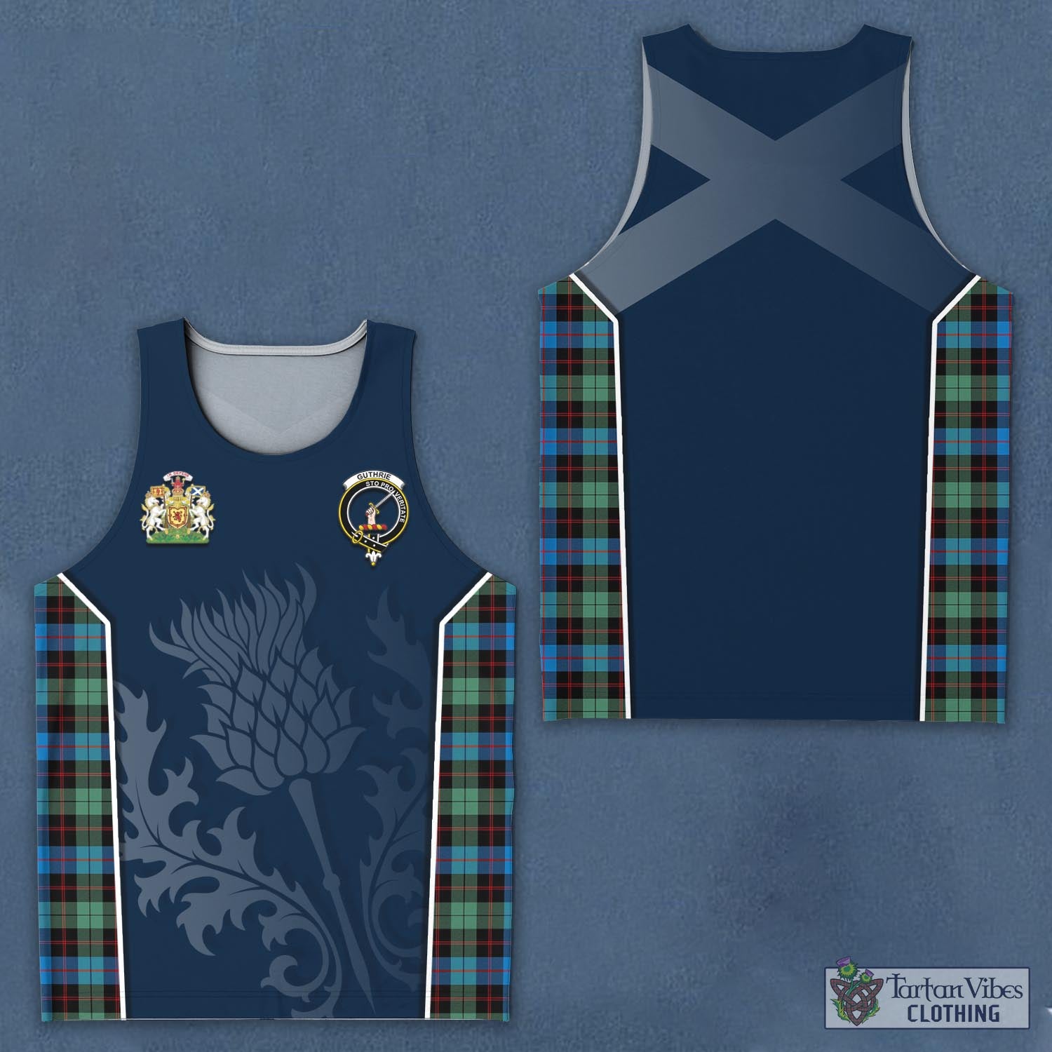 Tartan Vibes Clothing Guthrie Ancient Tartan Men's Tanks Top with Family Crest and Scottish Thistle Vibes Sport Style