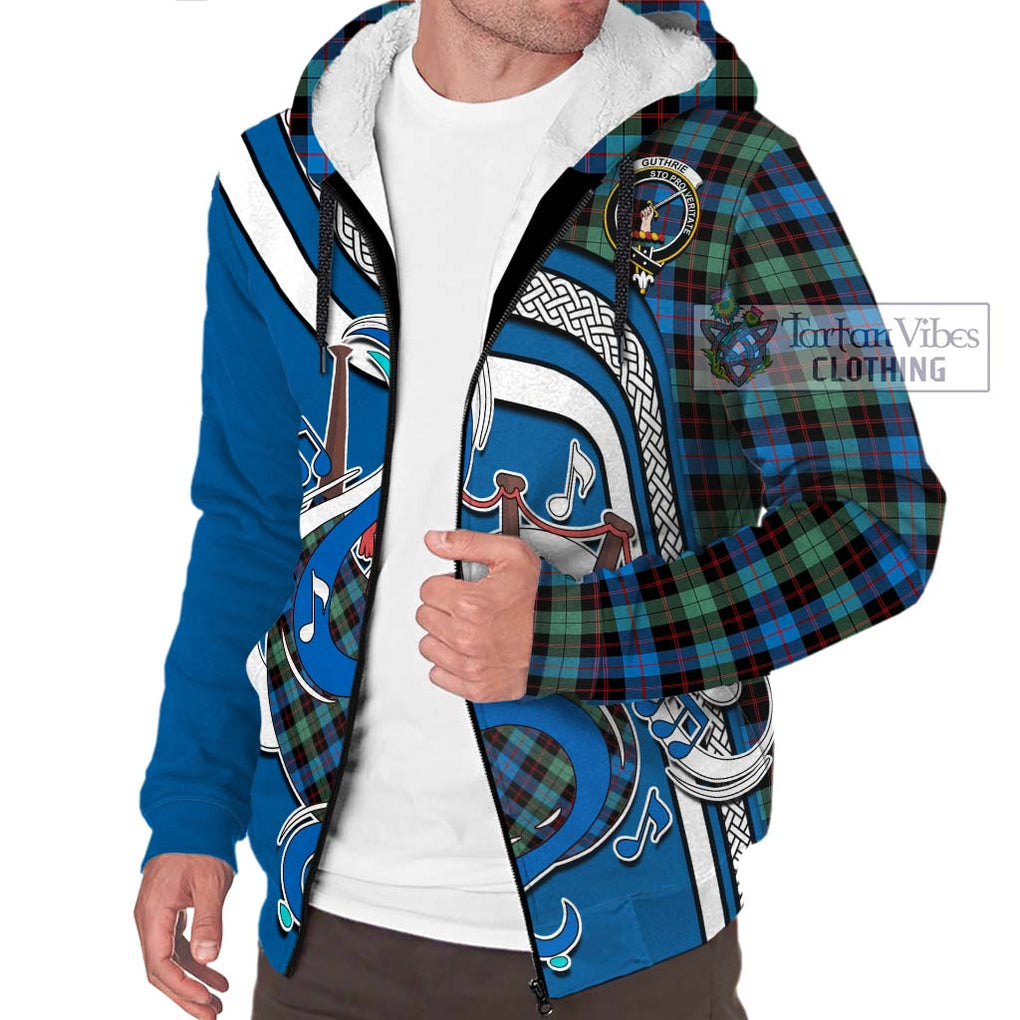 Guthrie Ancient Tartan Sherpa Hoodie with Epic Bagpipe Style Unisex - Tartanvibesclothing Shop