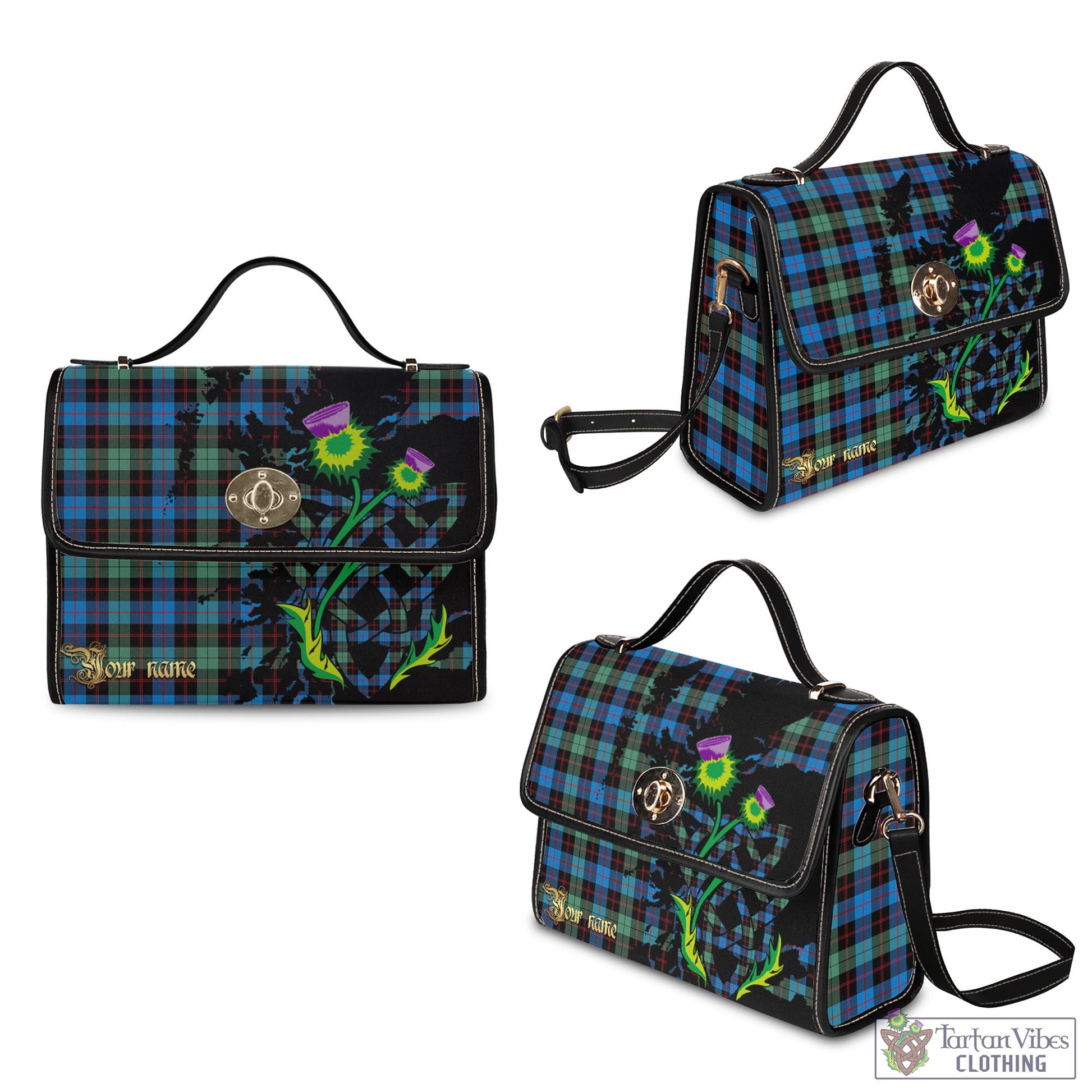 Tartan Vibes Clothing Guthrie Ancient Tartan Waterproof Canvas Bag with Scotland Map and Thistle Celtic Accents