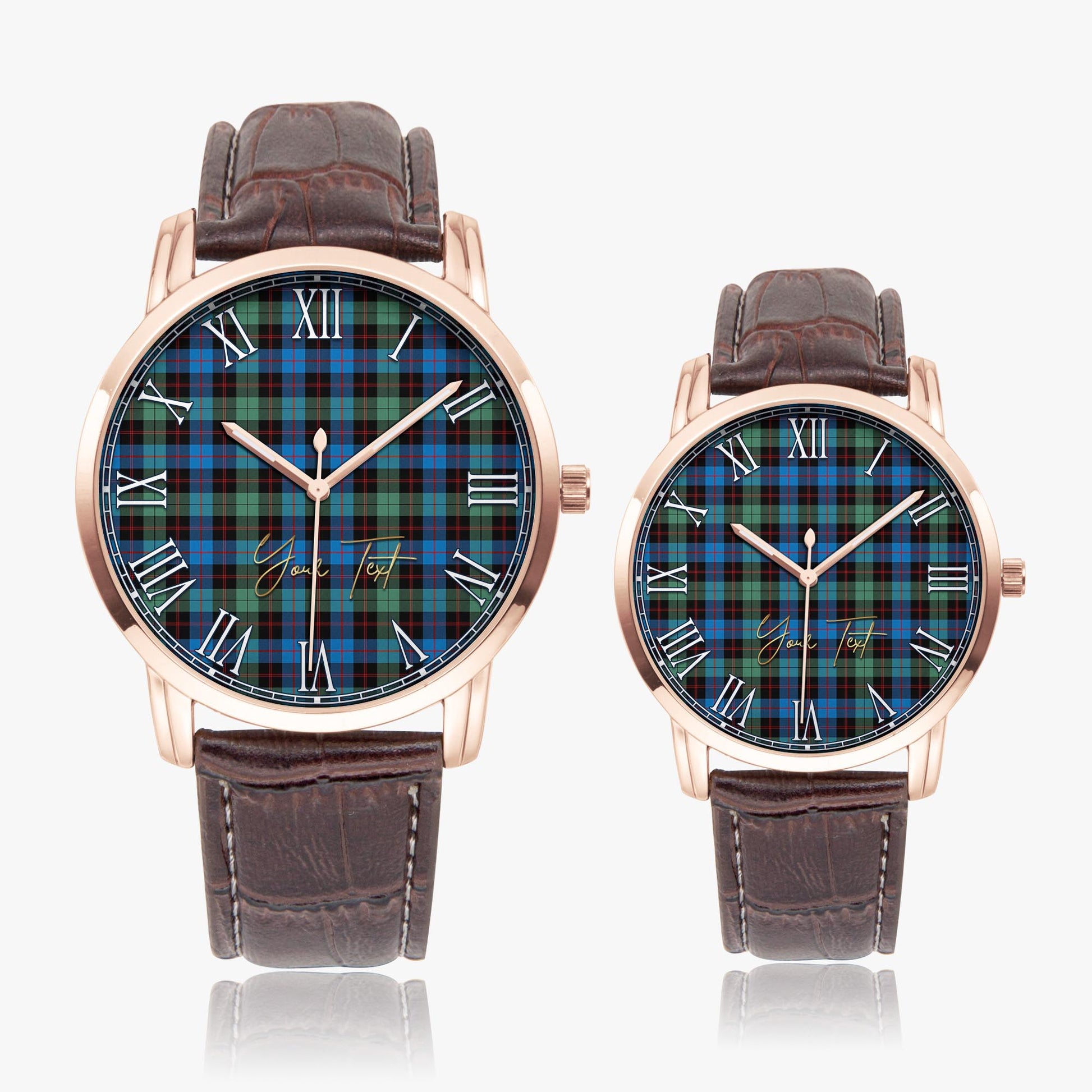 Guthrie Ancient Tartan Personalized Your Text Leather Trap Quartz Watch Wide Type Rose Gold Case With Brown Leather Strap - Tartanvibesclothing