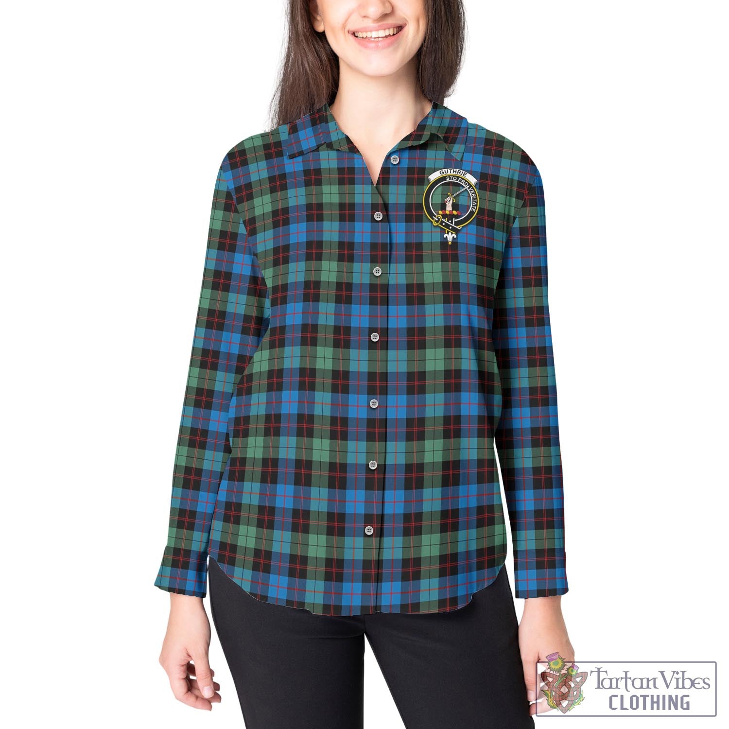 Tartan Vibes Clothing Guthrie Ancient Tartan Womens Casual Shirt with Family Crest