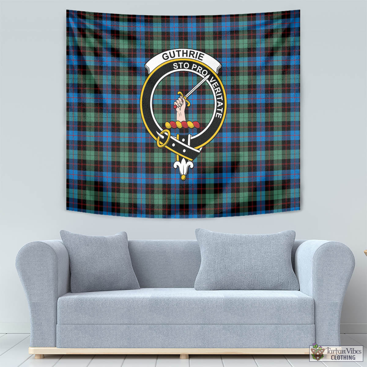 Tartan Vibes Clothing Guthrie Ancient Tartan Tapestry Wall Hanging and Home Decor for Room with Family Crest