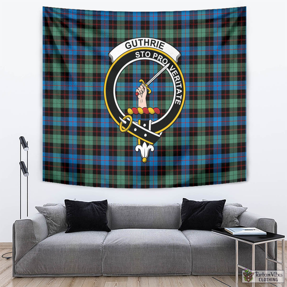 Tartan Vibes Clothing Guthrie Ancient Tartan Tapestry Wall Hanging and Home Decor for Room with Family Crest