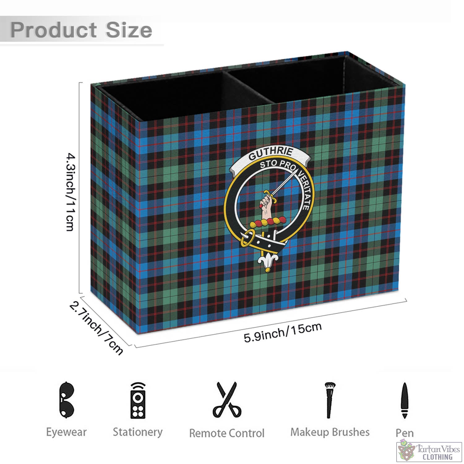 Tartan Vibes Clothing Guthrie Ancient Tartan Pen Holder with Family Crest