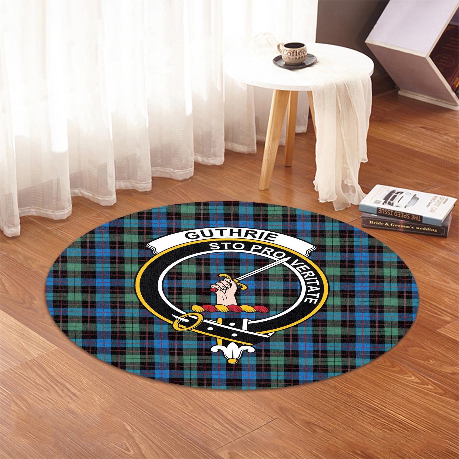 guthrie-ancient-tartan-round-rug-with-family-crest