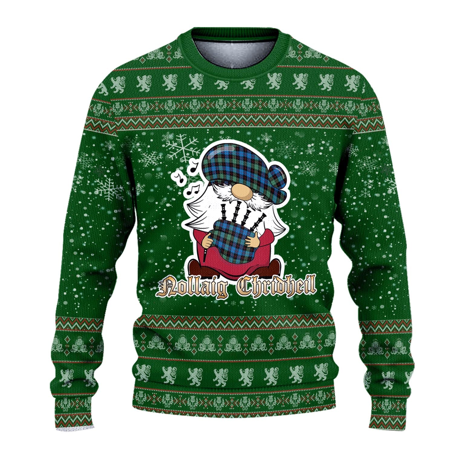 Guthrie Ancient Clan Christmas Family Knitted Sweater with Funny Gnome Playing Bagpipes - Tartanvibesclothing