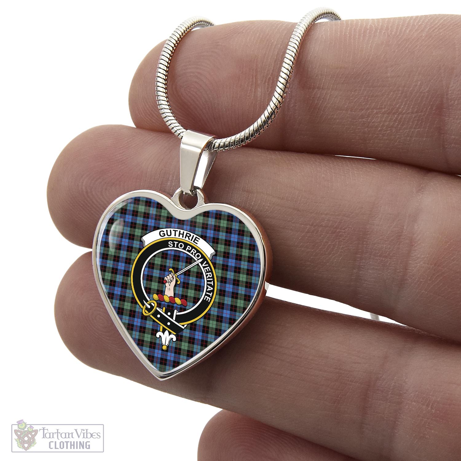 Tartan Vibes Clothing Guthrie Ancient Tartan Heart Necklace with Family Crest