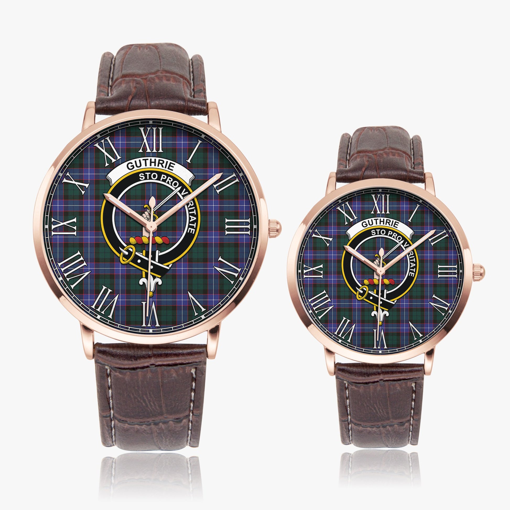 Guthrie Modern Tartan Family Crest Leather Strap Quartz Watch - Tartanvibesclothing