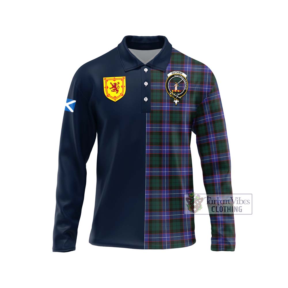 Tartan Vibes Clothing Guthrie Modern Tartan Long Sleeve Polo Shirt with Scottish Lion Royal Arm Half Style