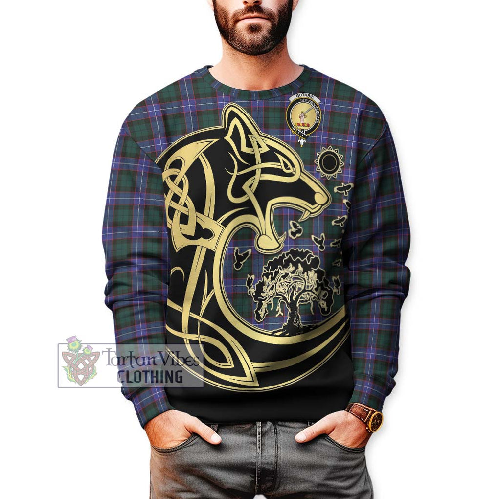 Guthrie Modern Tartan Sweatshirt with Family Crest Celtic Wolf Style Unisex - Tartan Vibes Clothing