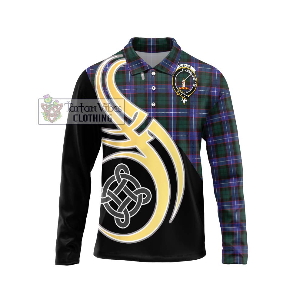 Guthrie Modern Tartan Long Sleeve Polo Shirt with Family Crest and Celtic Symbol Style Unisex - Tartan Vibes Clothing