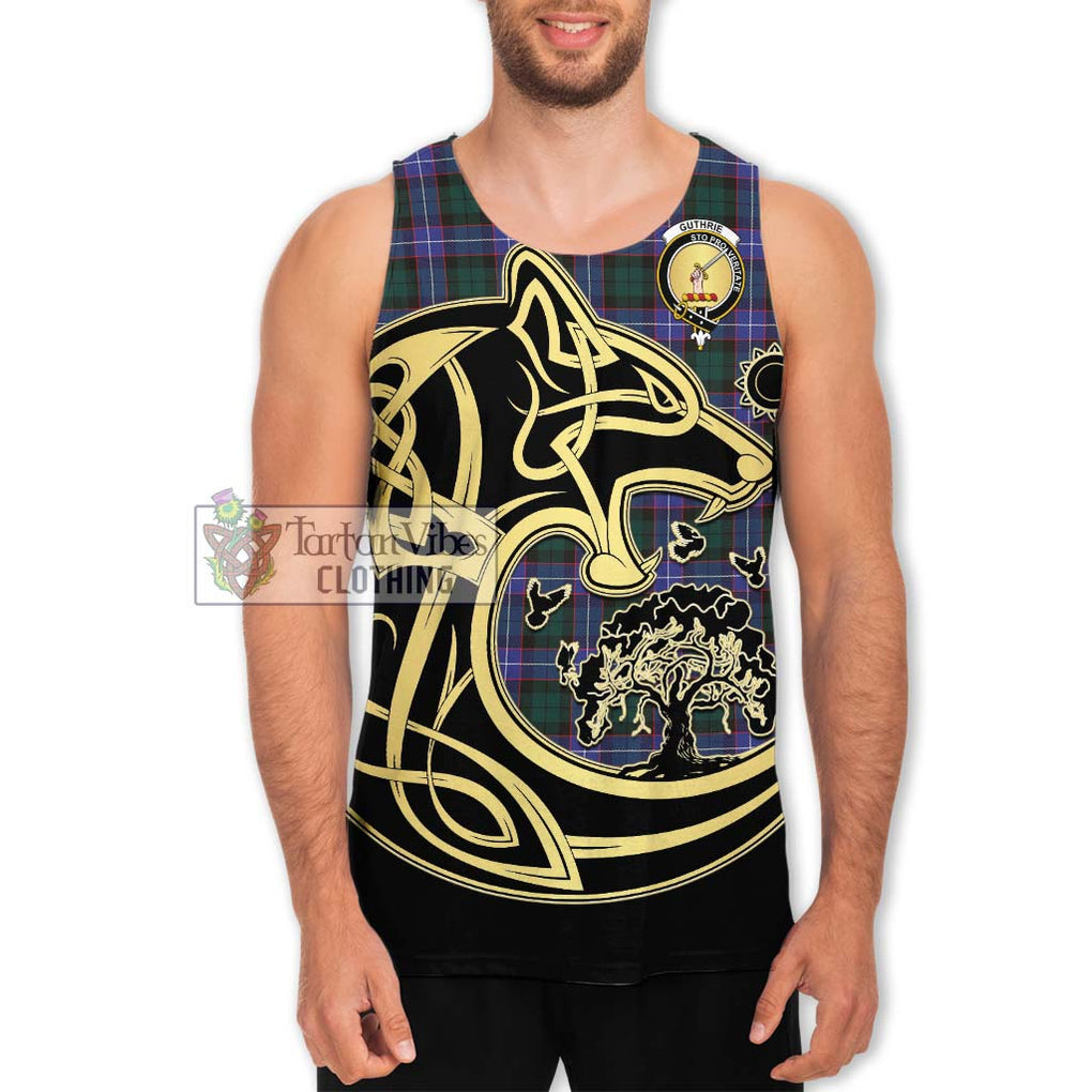 Guthrie Modern Tartan Men's Tank Top with Family Crest Celtic Wolf Style Men - Tartan Vibes Clothing