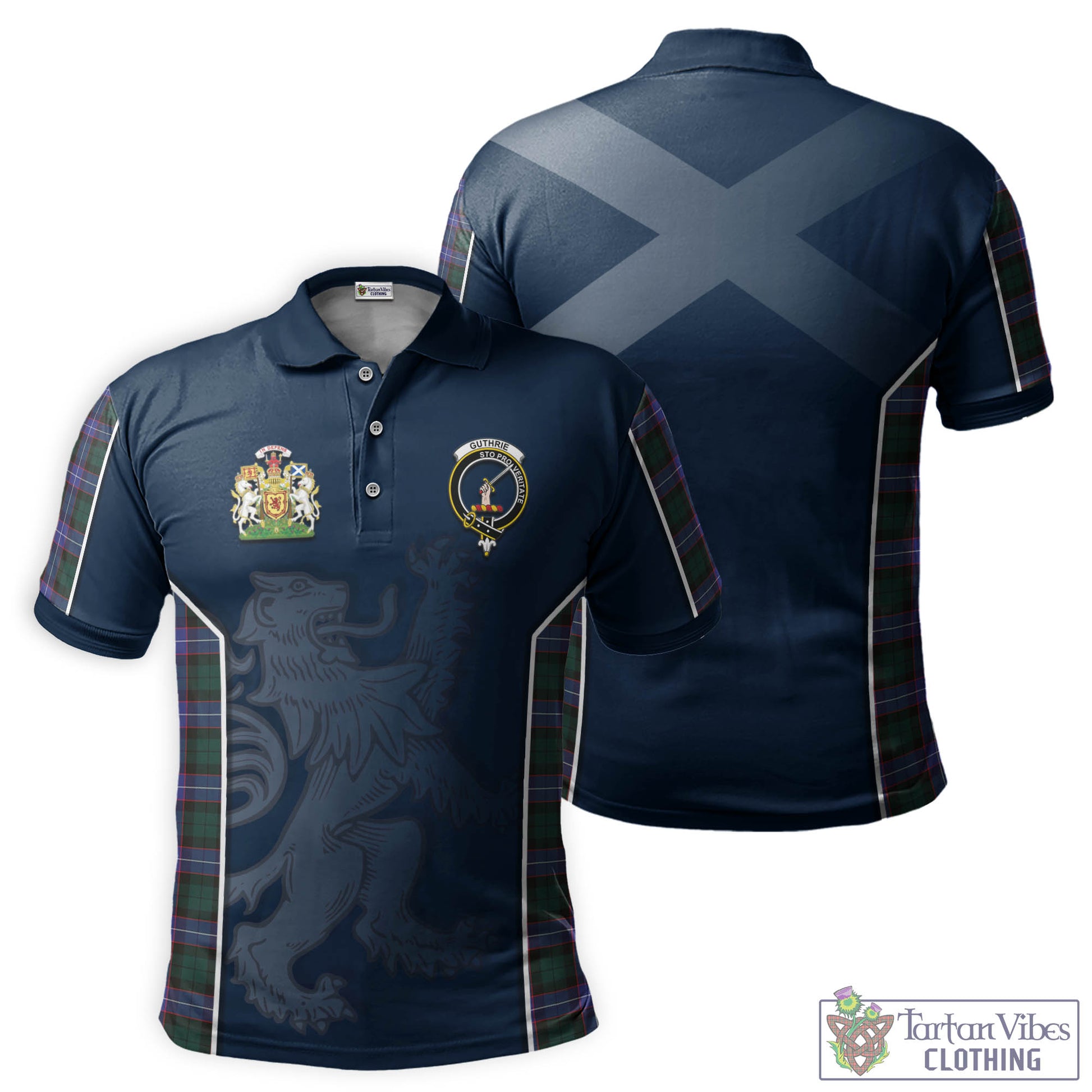 Tartan Vibes Clothing Guthrie Modern Tartan Men's Polo Shirt with Family Crest and Lion Rampant Vibes Sport Style