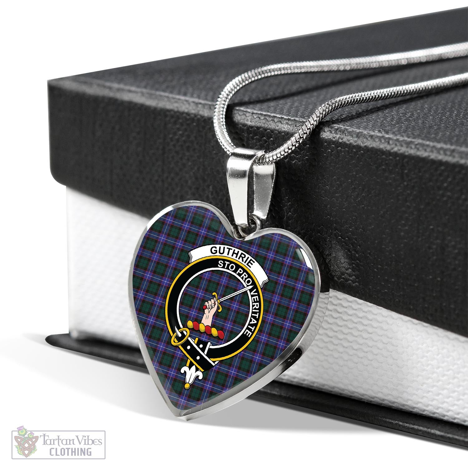 Tartan Vibes Clothing Guthrie Modern Tartan Heart Necklace with Family Crest