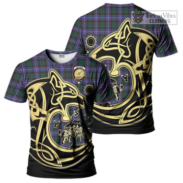 Guthrie Modern Tartan T-Shirt with Family Crest Celtic Wolf Style