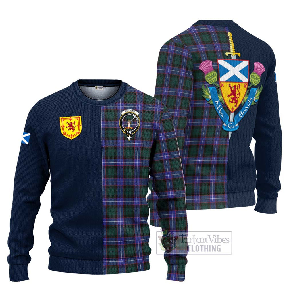 Tartan Vibes Clothing Guthrie Modern Tartan Knitted Sweater with Scottish Lion Royal Arm Half Style