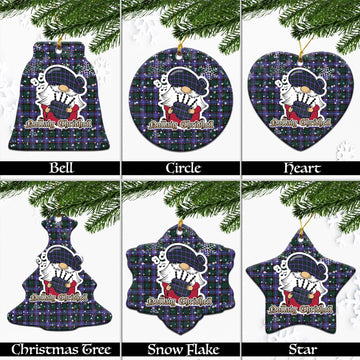 Guthrie Modern Tartan Christmas Ceramic Ornaments with Scottish Gnome Playing Bagpipes