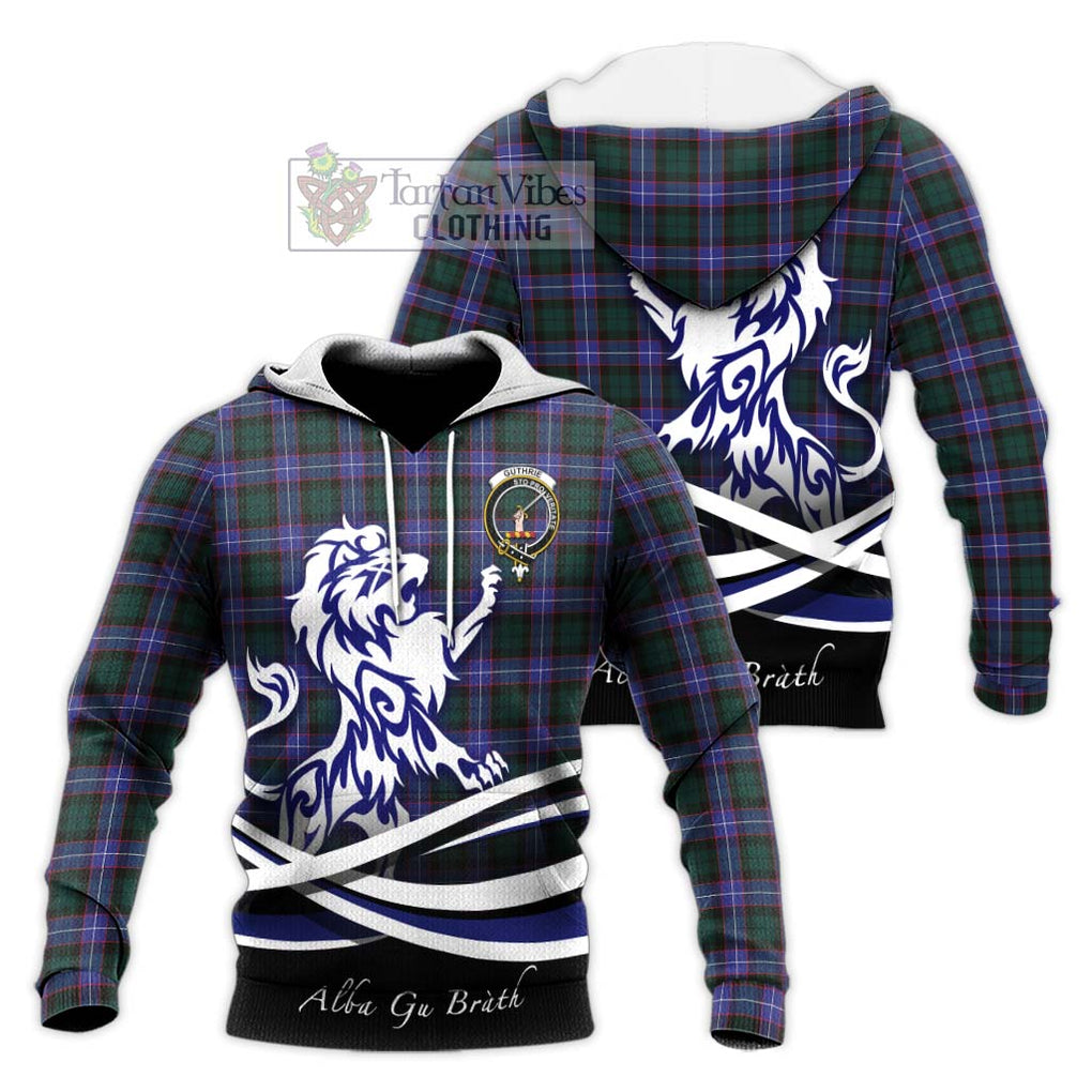 Guthrie Modern Tartan Knitted Hoodie with Alba Gu Brath Regal Lion Emblem Unisex Knitted Pullover Hoodie - Tartanvibesclothing Shop