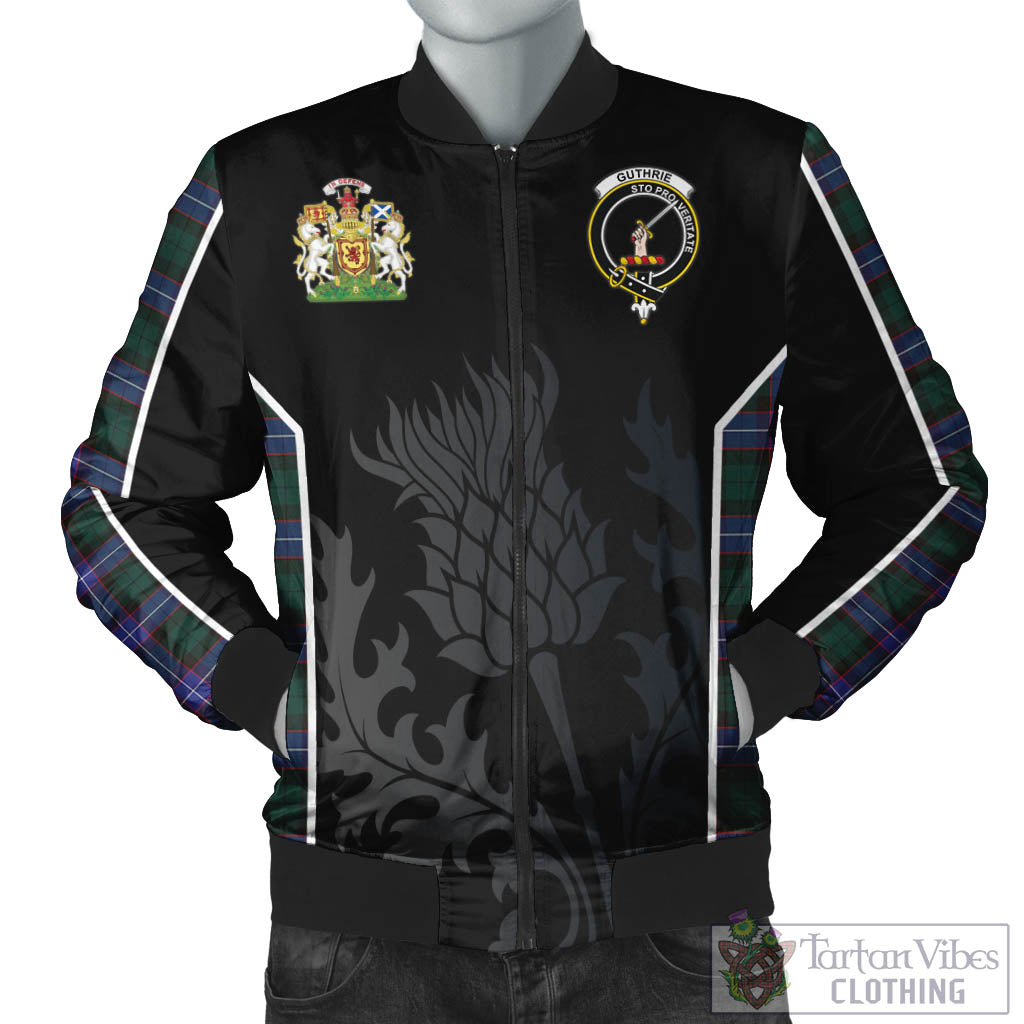 Tartan Vibes Clothing Guthrie Modern Tartan Bomber Jacket with Family Crest and Scottish Thistle Vibes Sport Style