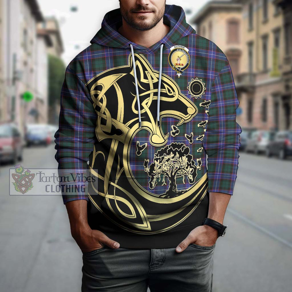 Guthrie Modern Tartan Hoodie with Family Crest Celtic Wolf Style Zip Hoodie - Tartan Vibes Clothing