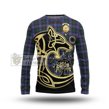 Guthrie Modern Tartan Long Sleeve T-Shirt with Family Crest Celtic Wolf Style