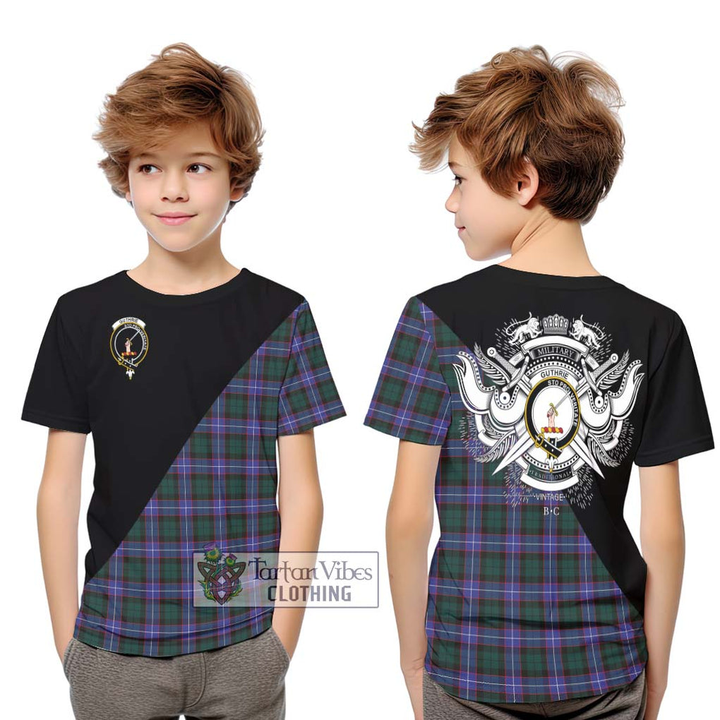 Guthrie Modern Tartan Kid T-Shirt with Family Crest and Military Logo Style Youth XL Size14 - Tartanvibesclothing Shop