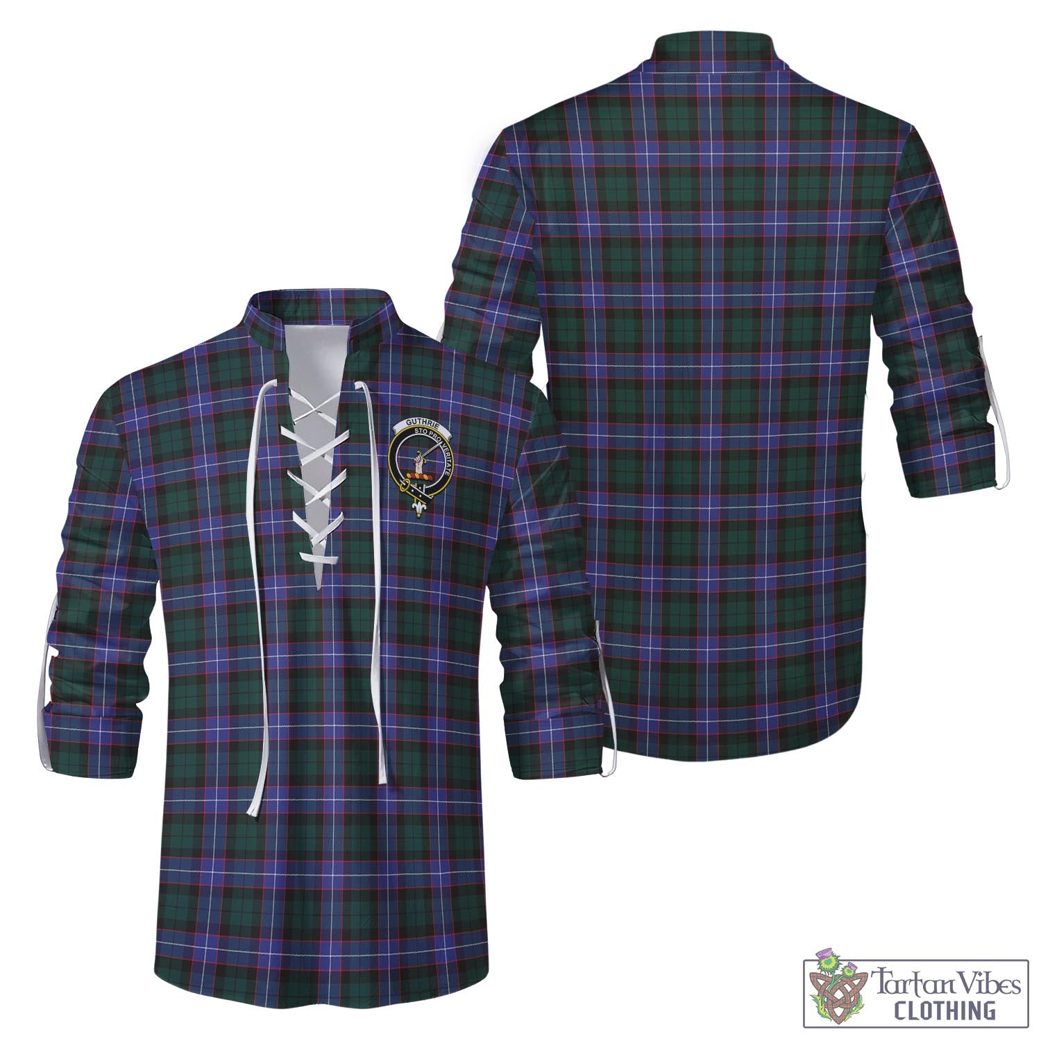 Tartan Vibes Clothing Guthrie Modern Tartan Men's Scottish Traditional Jacobite Ghillie Kilt Shirt with Family Crest