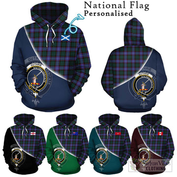 Guthrie Modern Tartan Hoodie with Personalised National Flag and Family Crest Half Style