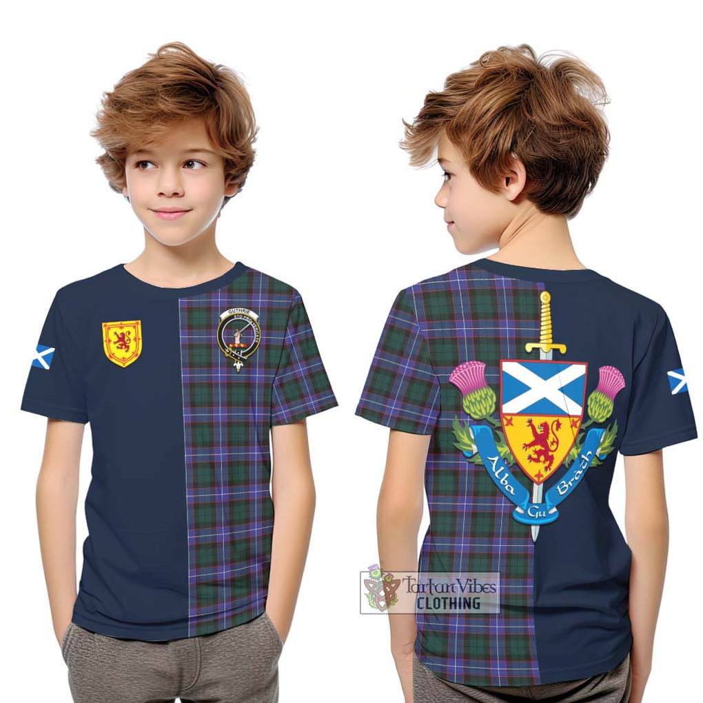 Tartan Vibes Clothing Guthrie Modern Tartan Kid T-Shirt with Scottish Lion Royal Arm Half Style