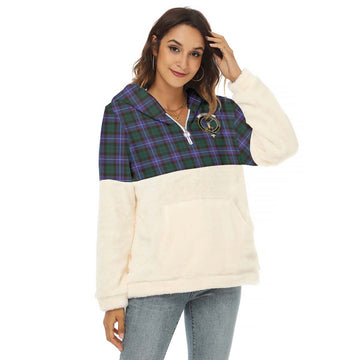 Guthrie Modern Tartan Women's Borg Fleece Hoodie With Half Zip with Family Crest