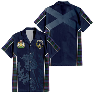 Guthrie Modern Tartan Short Sleeve Button Up Shirt with Family Crest and Scottish Thistle Vibes Sport Style