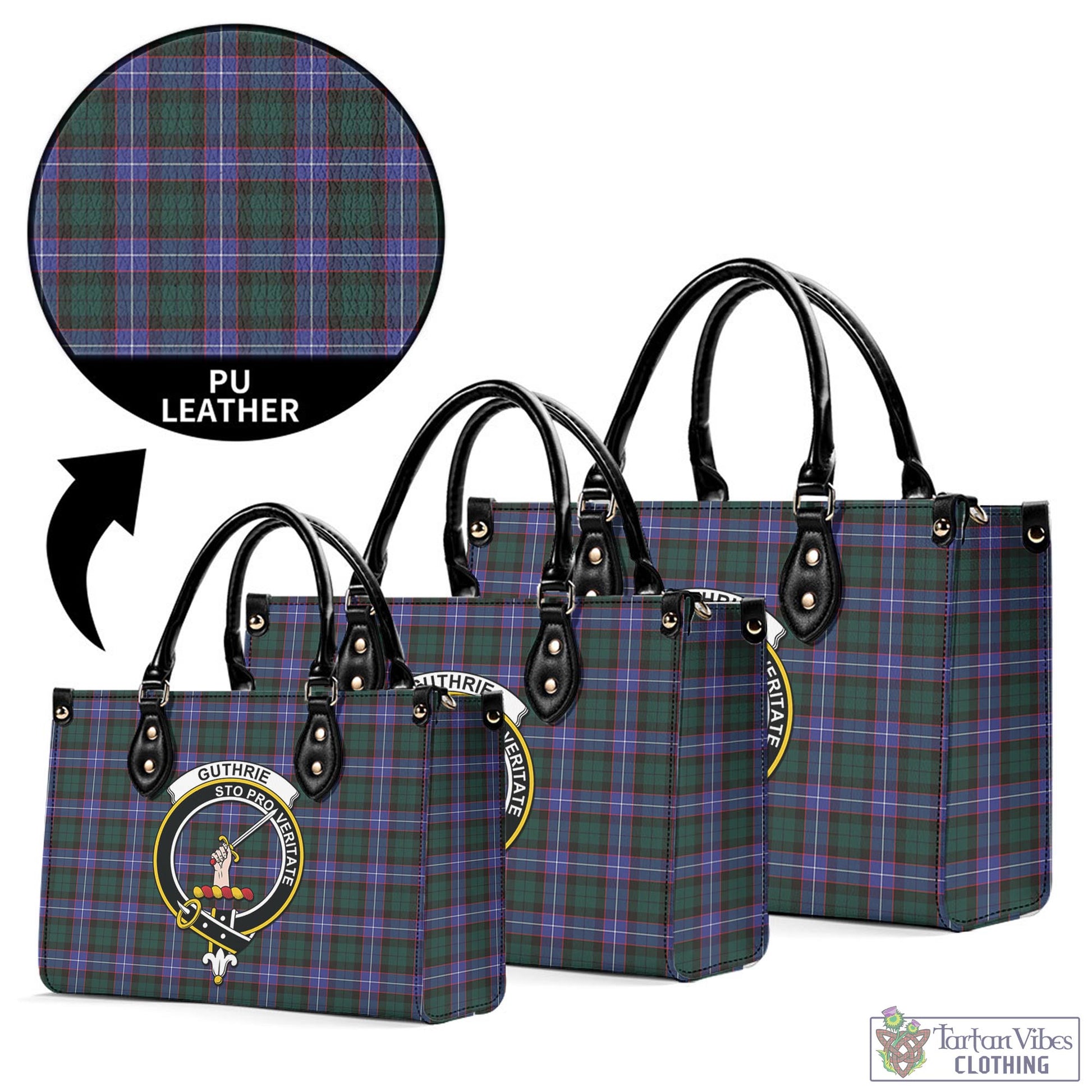 Tartan Vibes Clothing Guthrie Modern Tartan Luxury Leather Handbags with Family Crest