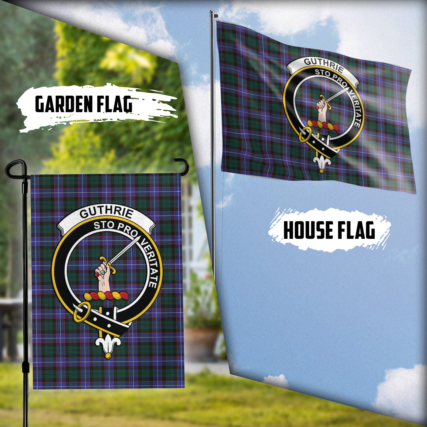 Guthrie Modern Tartan Flag with Family Crest Garden Flag (Vertical) - Tartan Vibes Clothing