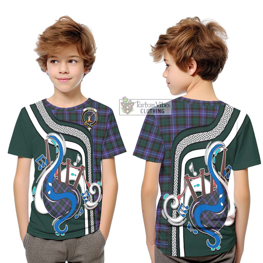 Tartan Vibes Clothing Guthrie Modern Tartan Kid T-Shirt with Epic Bagpipe Style