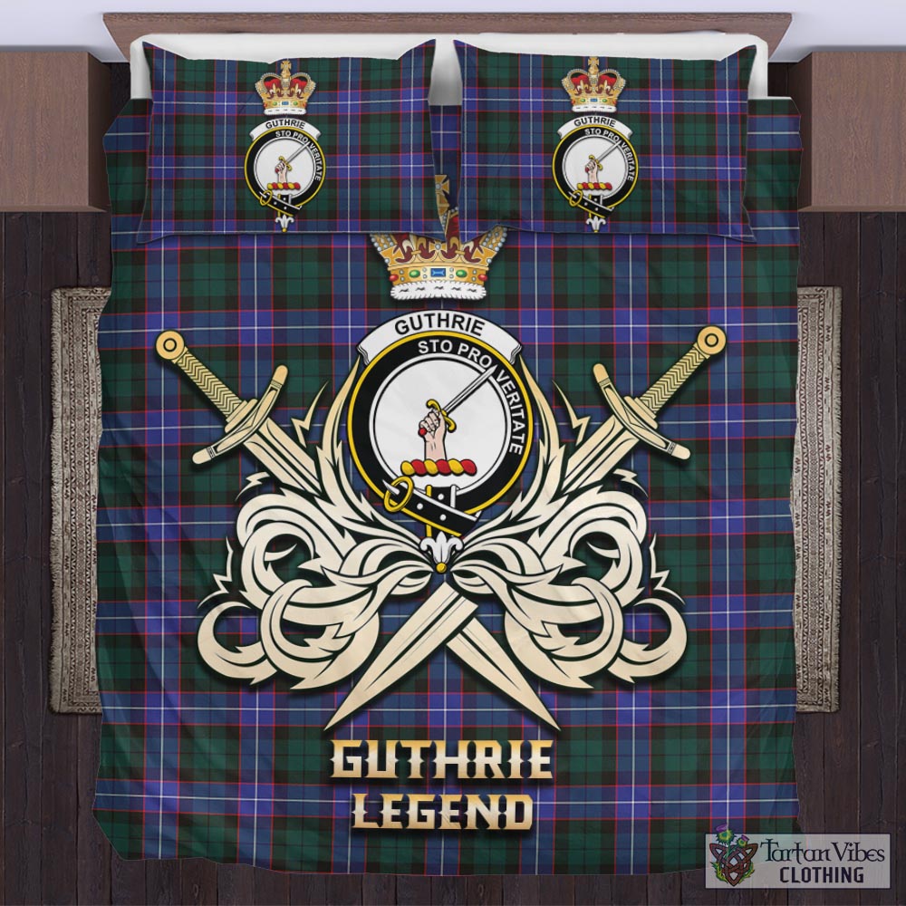 Tartan Vibes Clothing Guthrie Modern Tartan Bedding Set with Clan Crest and the Golden Sword of Courageous Legacy