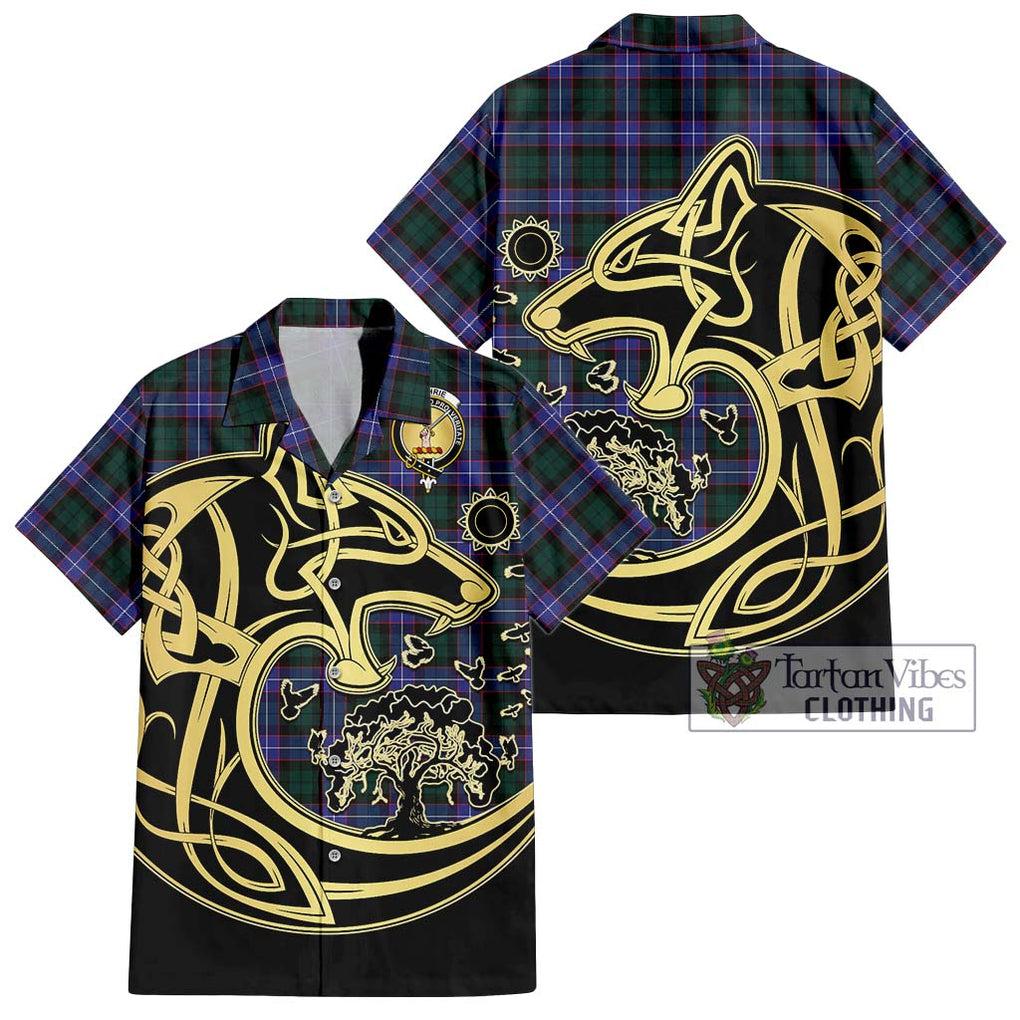 Guthrie Modern Tartan Short Sleeve Button Shirt with Family Crest Celtic Wolf Style Kid - Tartan Vibes Clothing