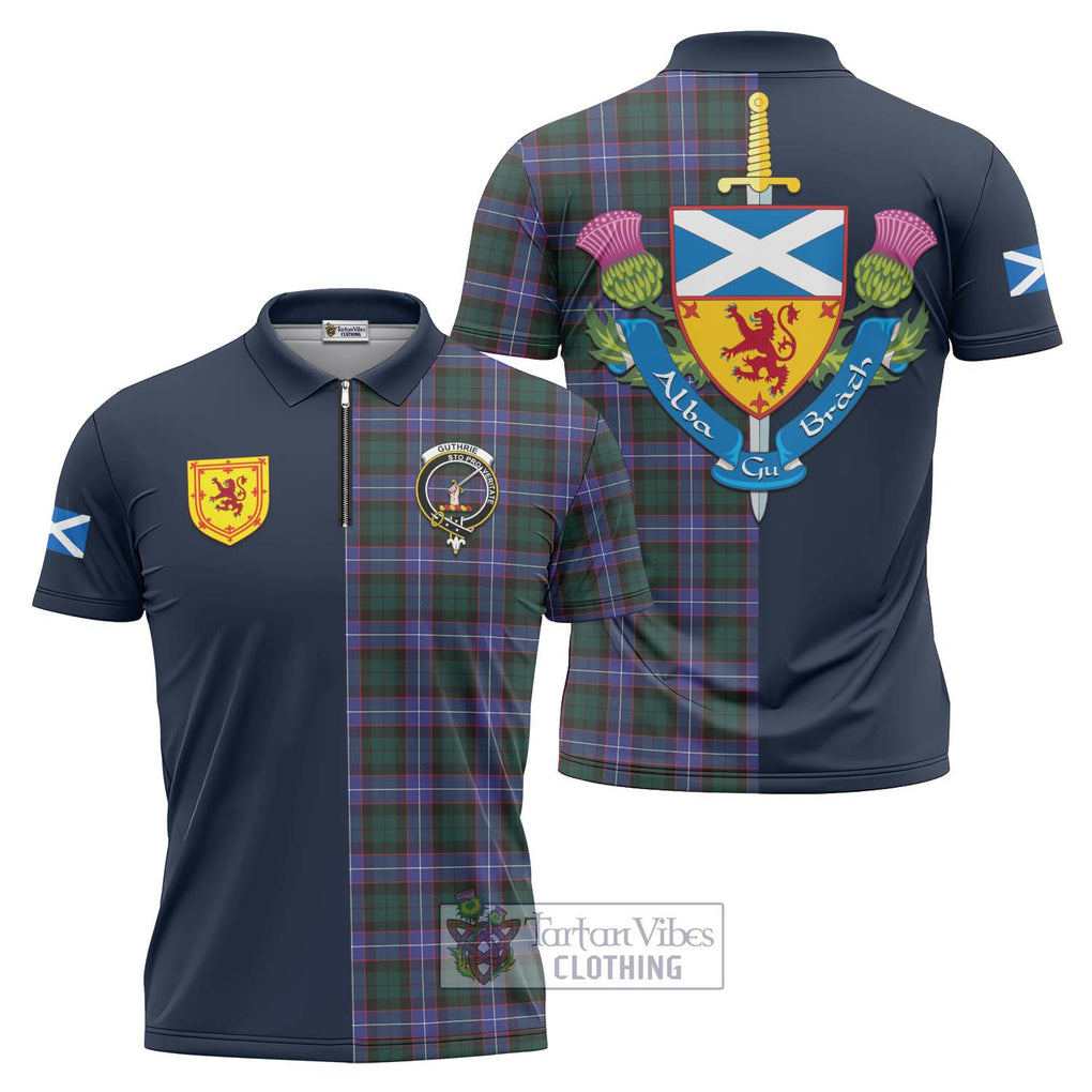 Tartan Vibes Clothing Guthrie Modern Tartan Zipper Polo Shirt with Scottish Lion Royal Arm Half Style