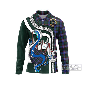 Guthrie Modern Tartan Long Sleeve Polo Shirt with Epic Bagpipe Style