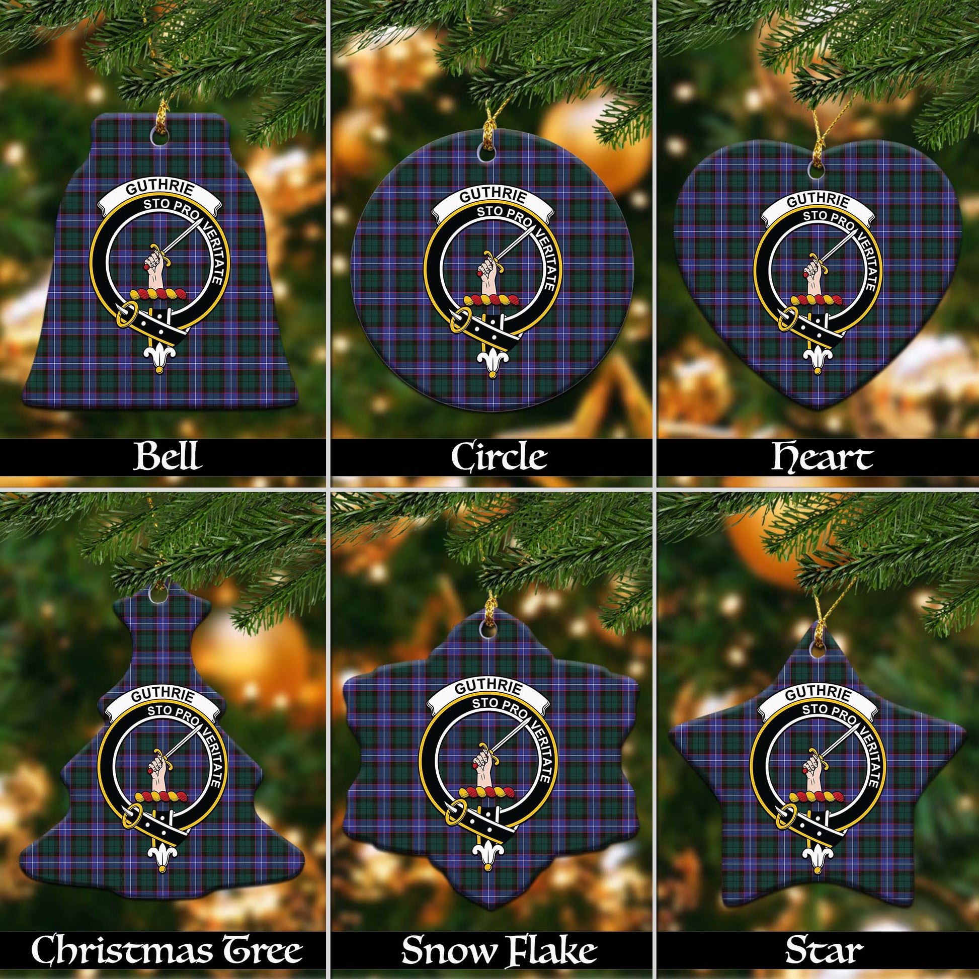 Guthrie Modern Tartan Christmas Ornaments with Family Crest - Tartanvibesclothing