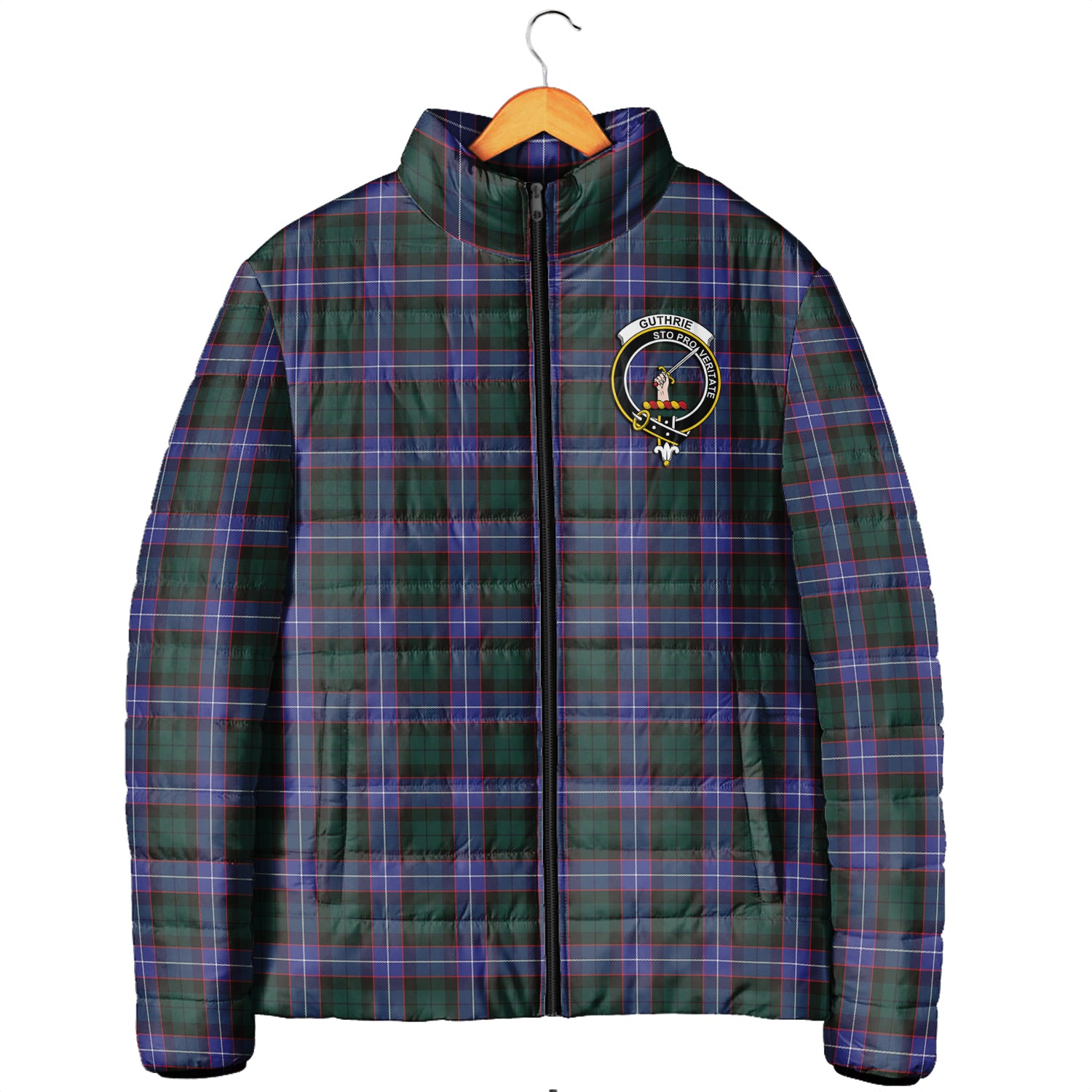 Guthrie Modern Tartan Padded Jacket with Family Crest Men's Padded Jacket - Tartan Vibes Clothing