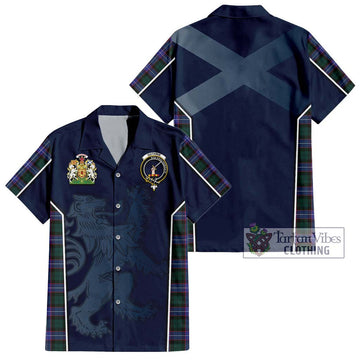 Guthrie Modern Tartan Short Sleeve Button Shirt with Family Crest and Lion Rampant Vibes Sport Style