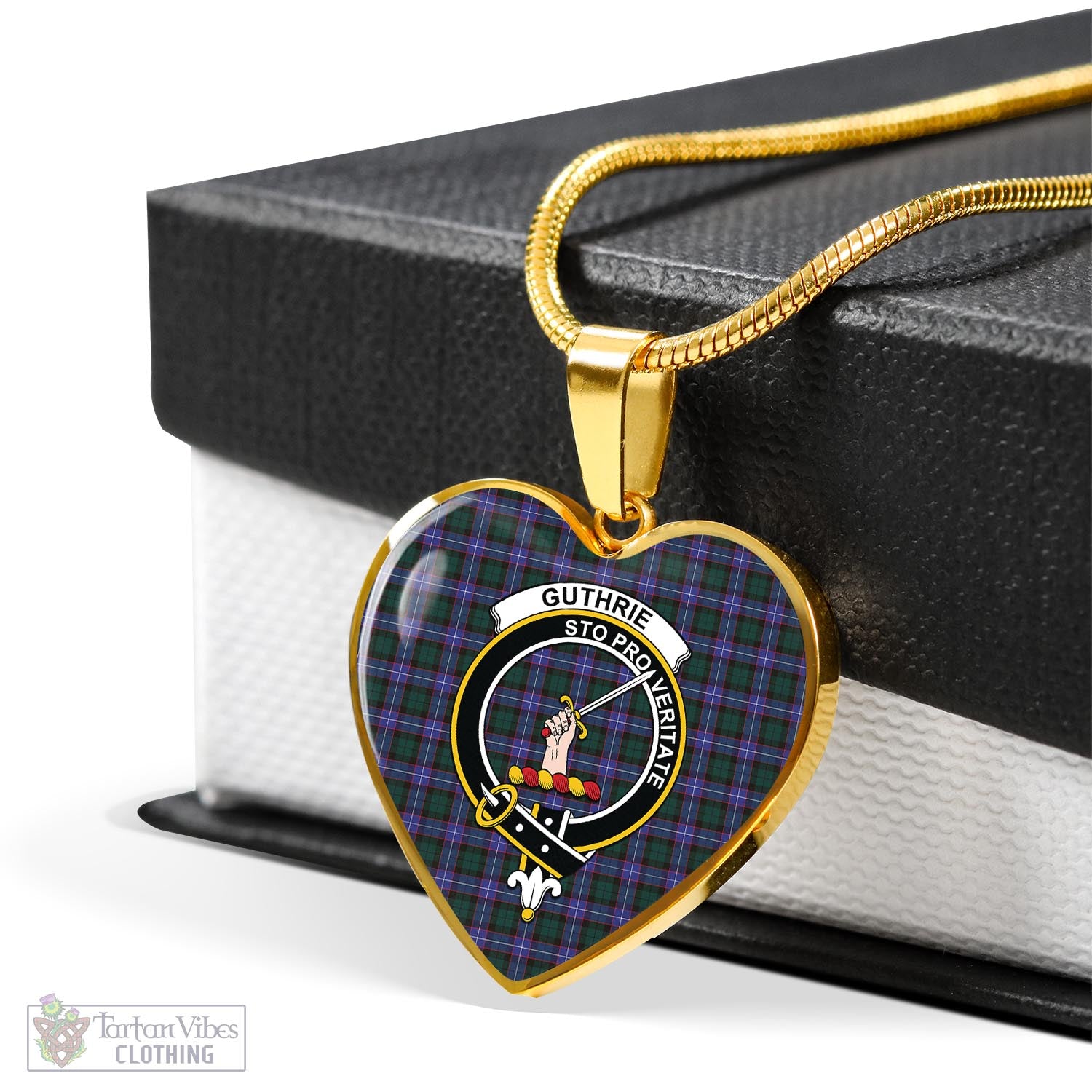 Tartan Vibes Clothing Guthrie Modern Tartan Heart Necklace with Family Crest