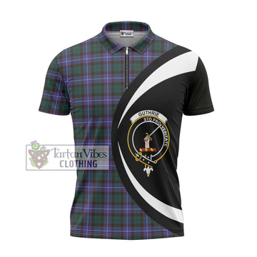 Guthrie Modern Tartan Zipper Polo Shirt with Family Crest Circle Style