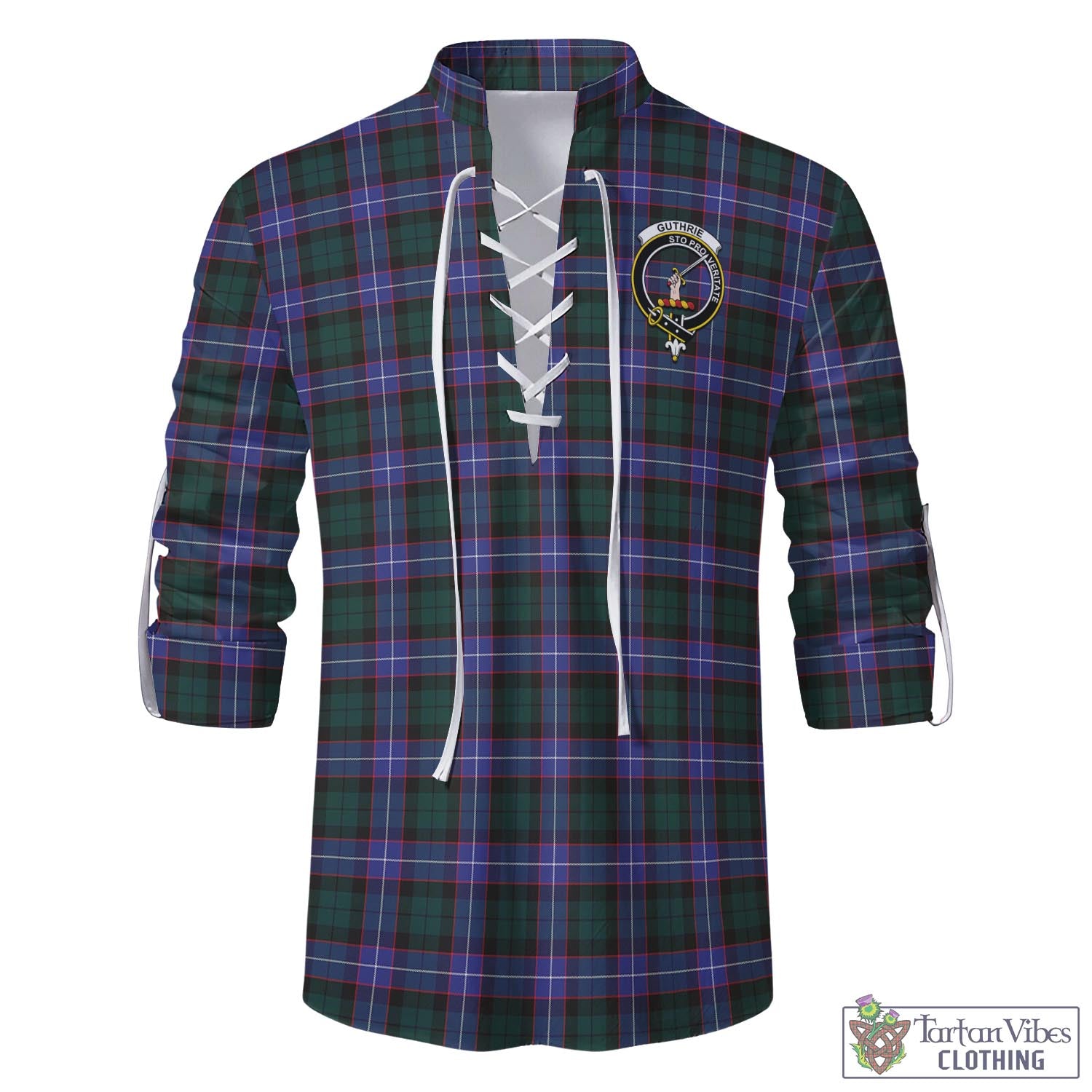 Tartan Vibes Clothing Guthrie Modern Tartan Men's Scottish Traditional Jacobite Ghillie Kilt Shirt with Family Crest