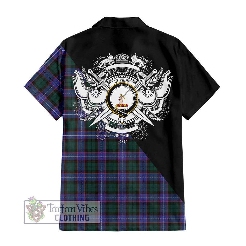 Guthrie Modern Tartan Short Sleeve Button Shirt with Family Crest and Military Logo Style - Tartanvibesclothing Shop